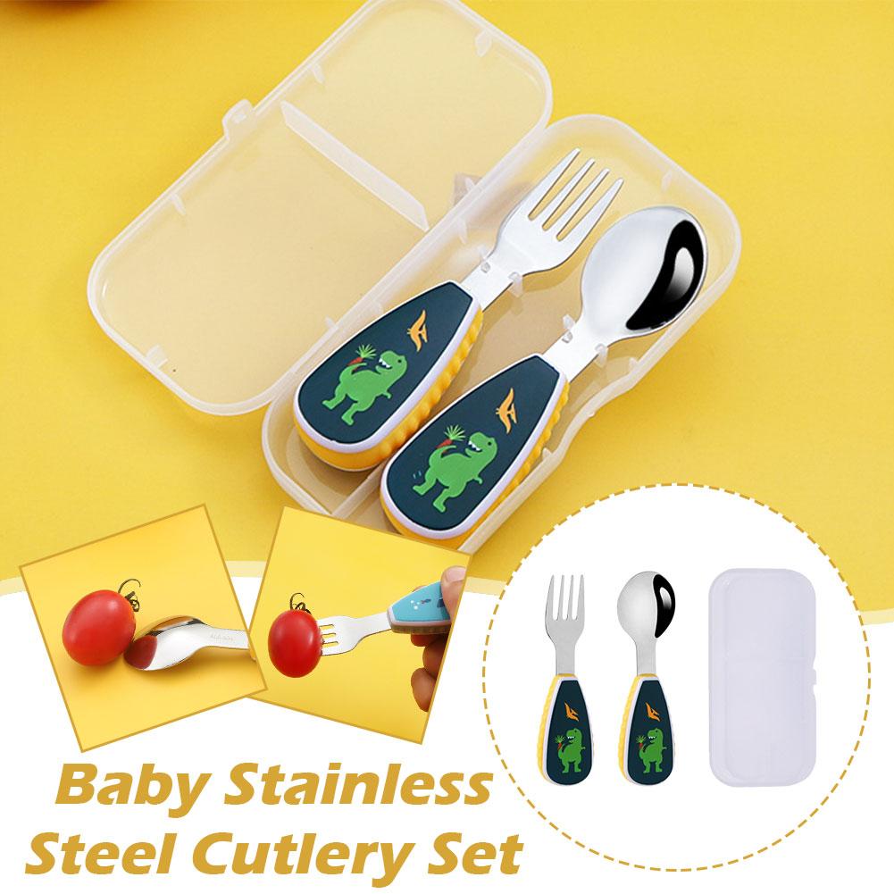 Baby Food Knife Set - 2 個かわいい食器食品トレーニングスプーンデザートスプーン子供のための給餌スプーンフォークベビーガジェット子供のカトラリーセット G2o1