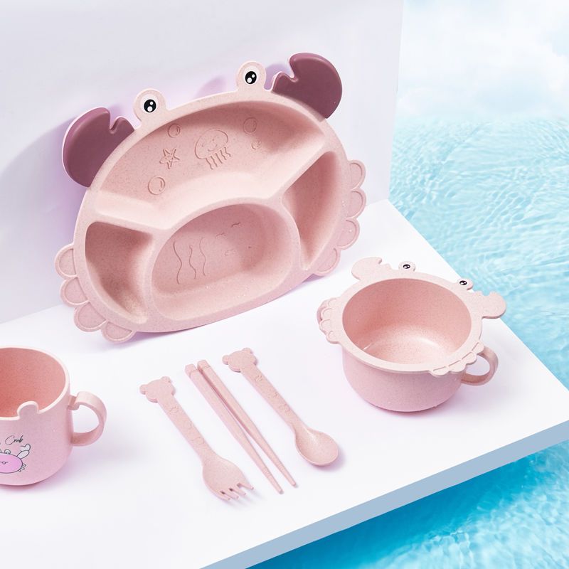 Baby Food Eating - 4/6 個カニ子供用プレート、クリエイティブベビー食器、落下防止離乳食分割プレート、小麦わら分割ボウル