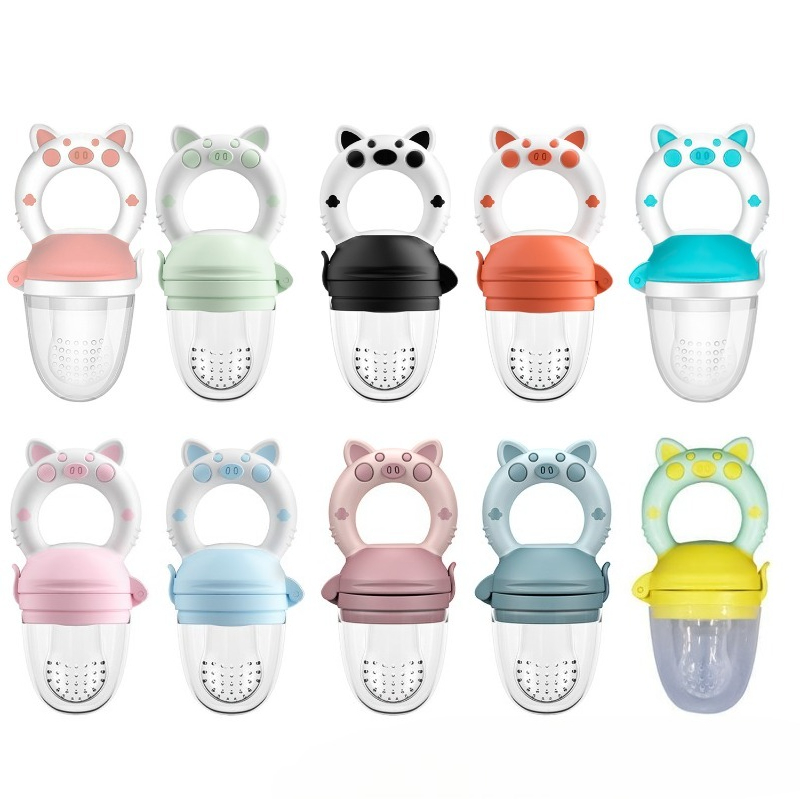 Baby Food Eating - ベビーフルーツ補助食ツール、一口サイズの果物と野菜の噛むおもちゃ、ベビー歯固め、ピューレ用ツール、シリコン製アーティファクト