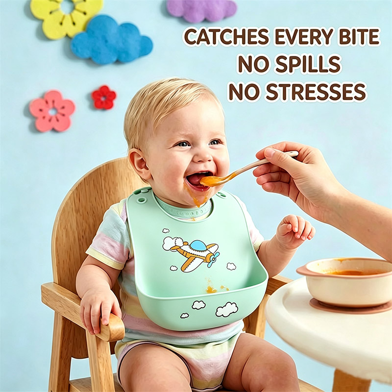 Easy Baby Food - シリコン製ベビー用食事エプロン 防水フードキャッチャーエプロン 調節可能なソフトシリコン製幼児用エプロン お手入れ簡単 乳児用食事エプロン