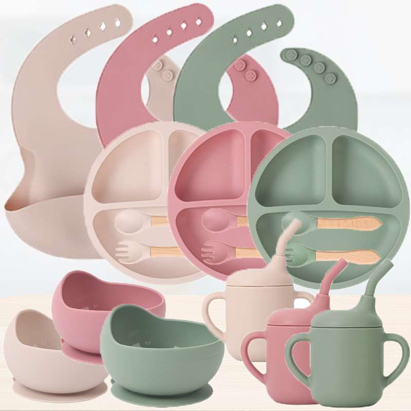 Baby Food Guide - 子供用シリコン食器セット、赤ちゃんの生鮮食品トレーニング、サッカーボウル、ビブカップ、フォーク、スプーン、食品、1個、2個、3個、5個