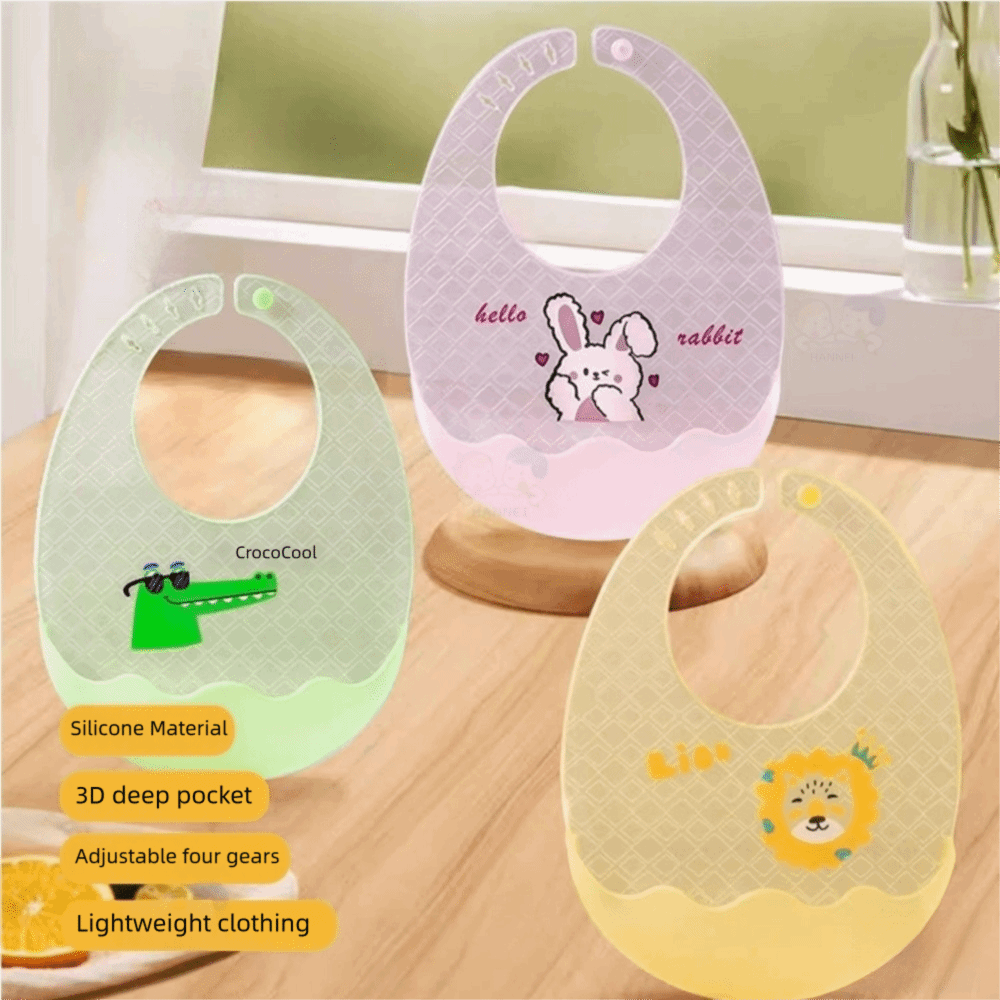 Baby Food Apron - かわいい防水ベビーよだれかけシリコーンソフト子供用食品エプロン動物プリント超薄型ベビーフードナプキンベビー授乳用品