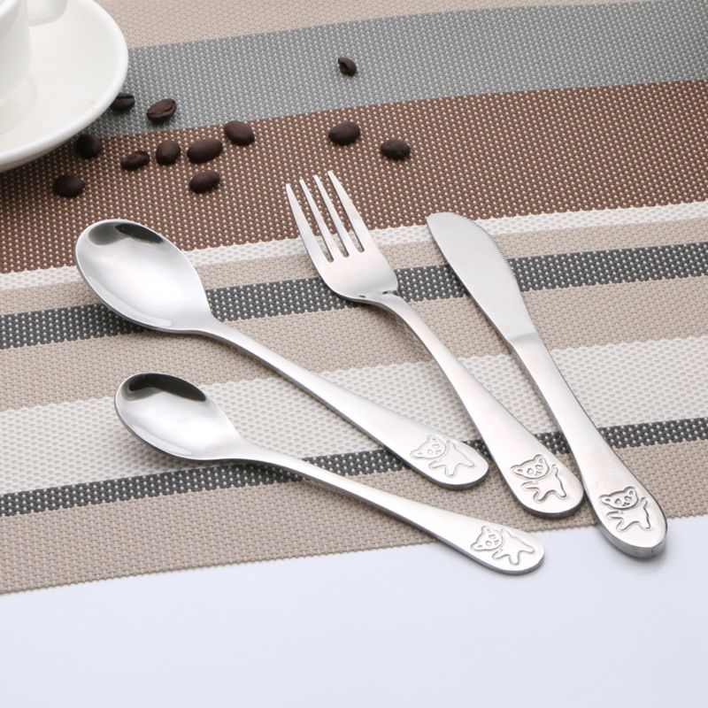 Baby Food Knife Set - 4 ピース/セットベビーティースプーンスプーン食品給餌フォークナイフ食器セット 4 ステンレス鋼子供学習食習慣