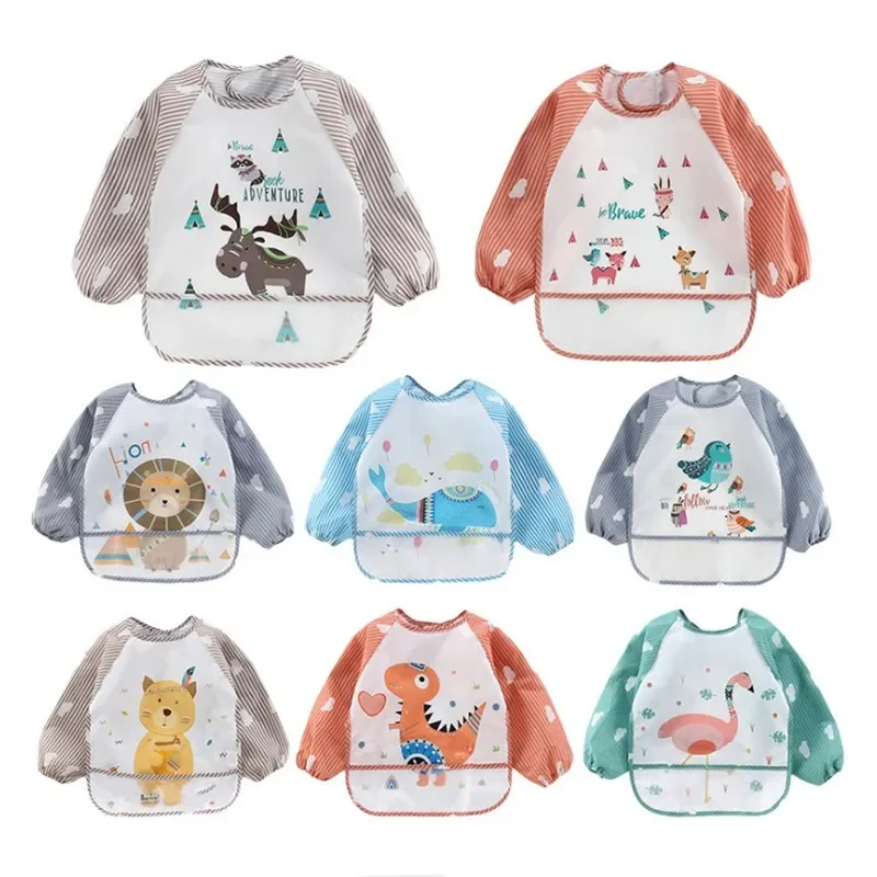 Baby Food Apron - For1-3Year ベビー長袖スカーフ防水幼児アートスモック授乳よだれかけエプロンポケット幼児男の子女の子げっぷ布バナナよだれかけ