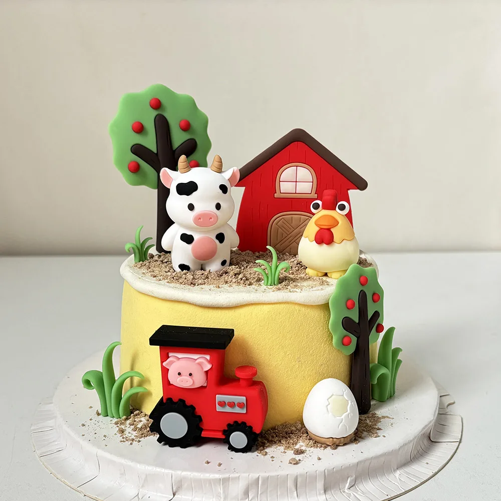 Baby Food Flavors - 子供のための農場の動物の漫画のケーキデコレーション,牛,ひよこ,豚,牧歌的なテーマ,誕生日ケーキのデコレーション,子供のパーティー用品