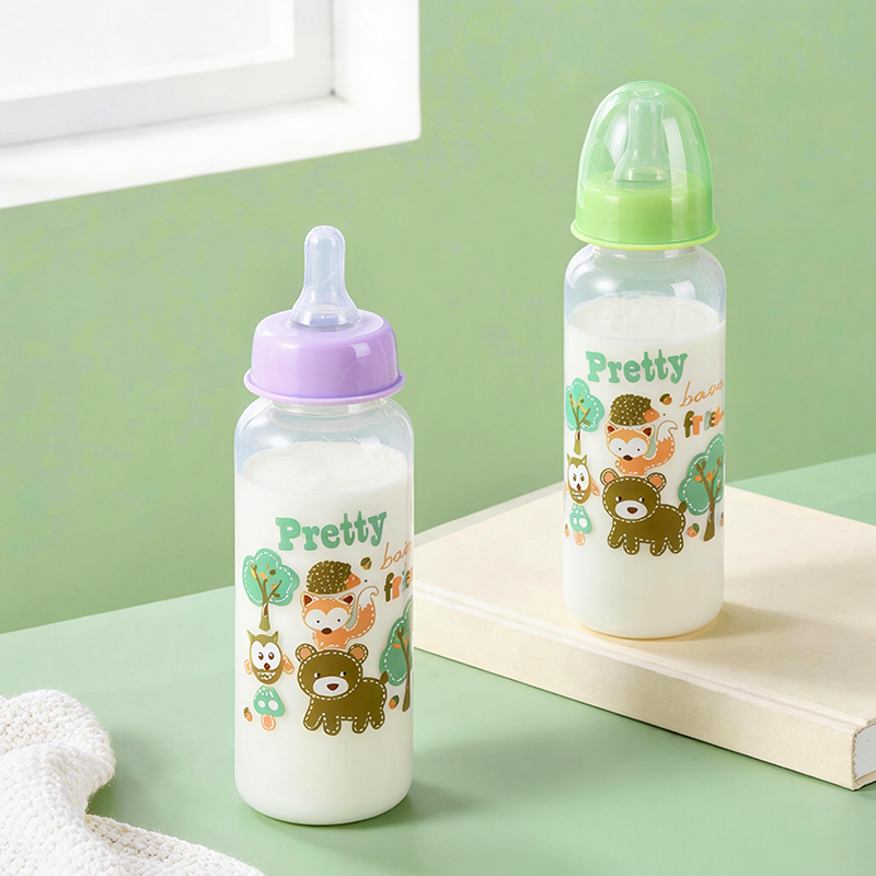 Baby Food Natural - 1PC キュートな動物をテーマにした哺乳瓶セット、食品グレードのシリコン製乳首付き、標準口径、落下防止、自然な感触、幼児向け