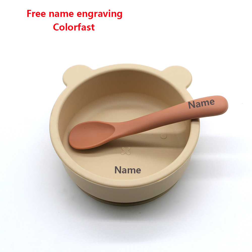 Baby Food Hipp - 子供用食器セット ボウル スプーン 名入れ印刷 色褪せにくいシリコン吸盤付き食事用ボウル