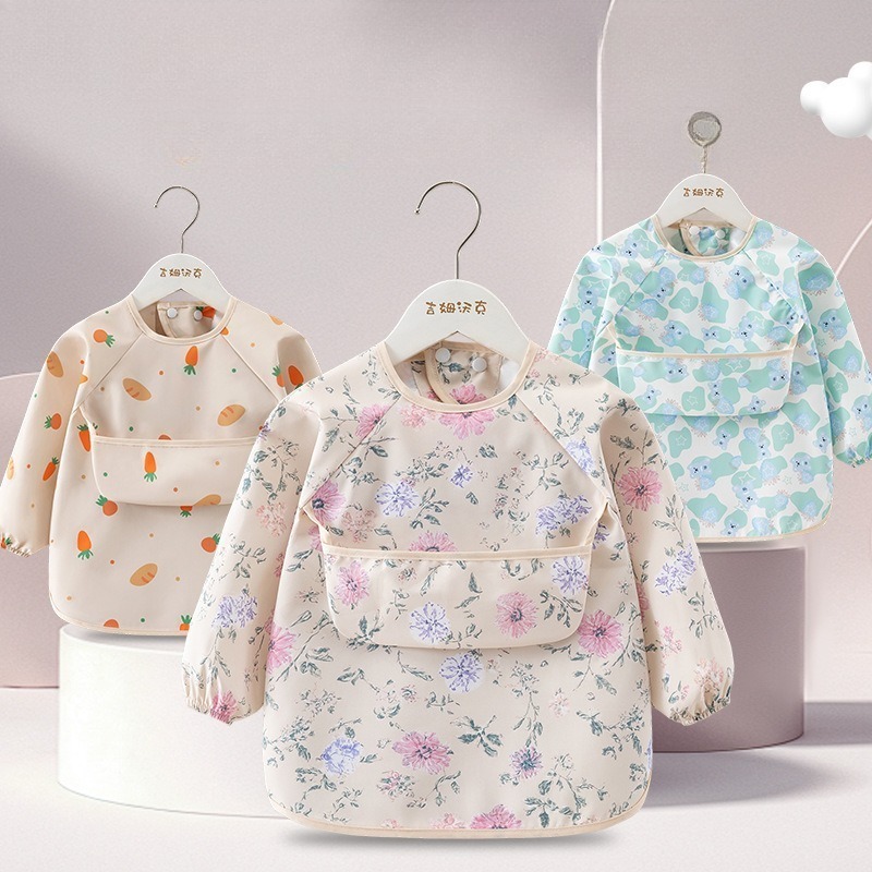 Baby Food Apron - 1PC 子供給餌よだれかけ防水長袖エプロンライスポケット給餌ブラウス幼児よだれかけ子供の夏薄い給餌スモック