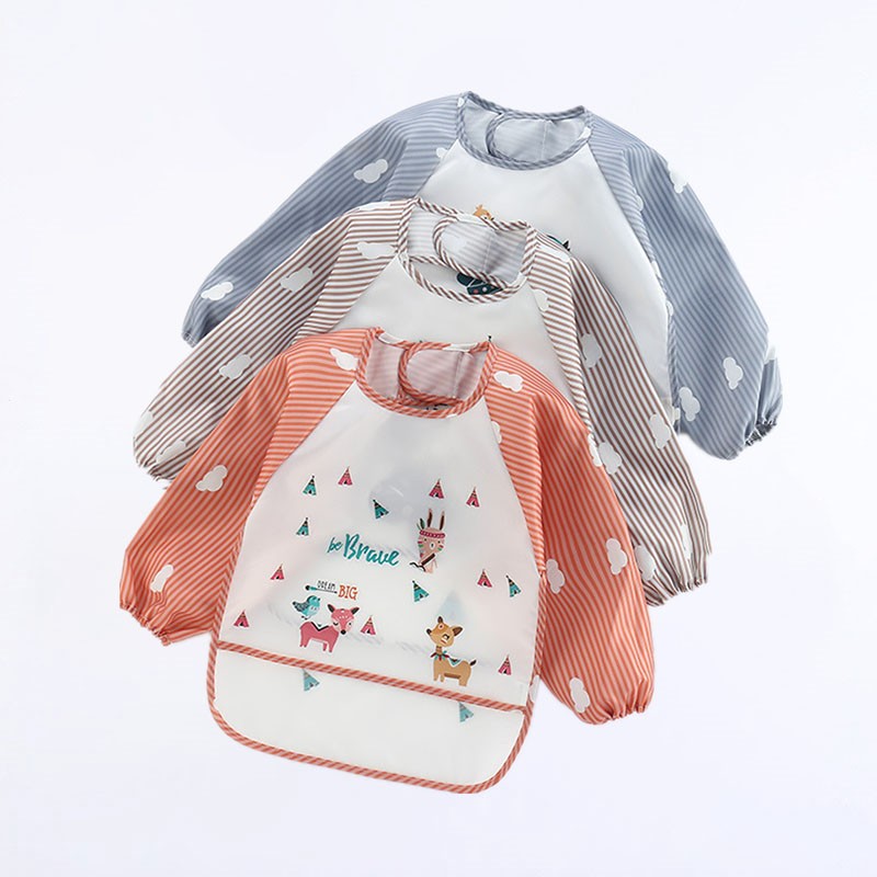 Baby Food Apron - ベビーよだれかけかわいいカラフルな漫画防水よだれかけ幼児食べる子供描画長袖ポケットエプロン自己給餌赤ちゃん 0-3Y
