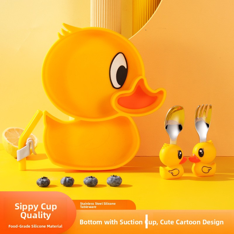 イエローダックシリコンステンレス鋼子供用食器セットベビー補助 - Baby Food Apron のレビューと価格