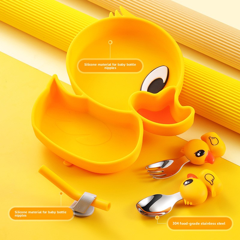 イエローダックシリコンステンレス鋼子供用食器セットベビー補助 - Baby Food Apron のレビューと価格