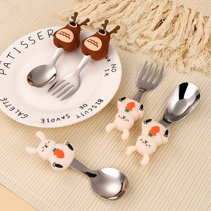 ステンレス製キッズスプーン＆フォークセット、シリコン製ベビー - Baby Food Knife Set のレビューと価格