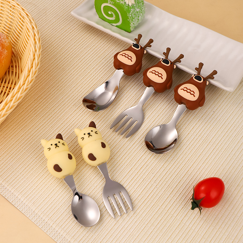 ステンレス製キッズスプーン＆フォークセット、シリコン製ベビー - Baby Food Knife Set のレビューと価格