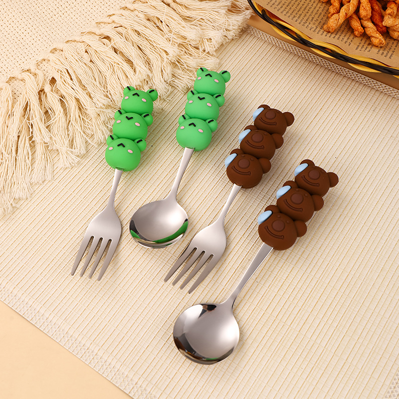 ステンレス製キッズスプーン＆フォークセット、シリコン製ベビー - Baby Food Knife Set のレビューと価格