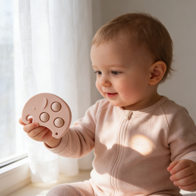 素材：ベビーおもちゃ、柔らかくてかわいい丸い形の象、シリコン - Baby Food Natural のレビューと価格
