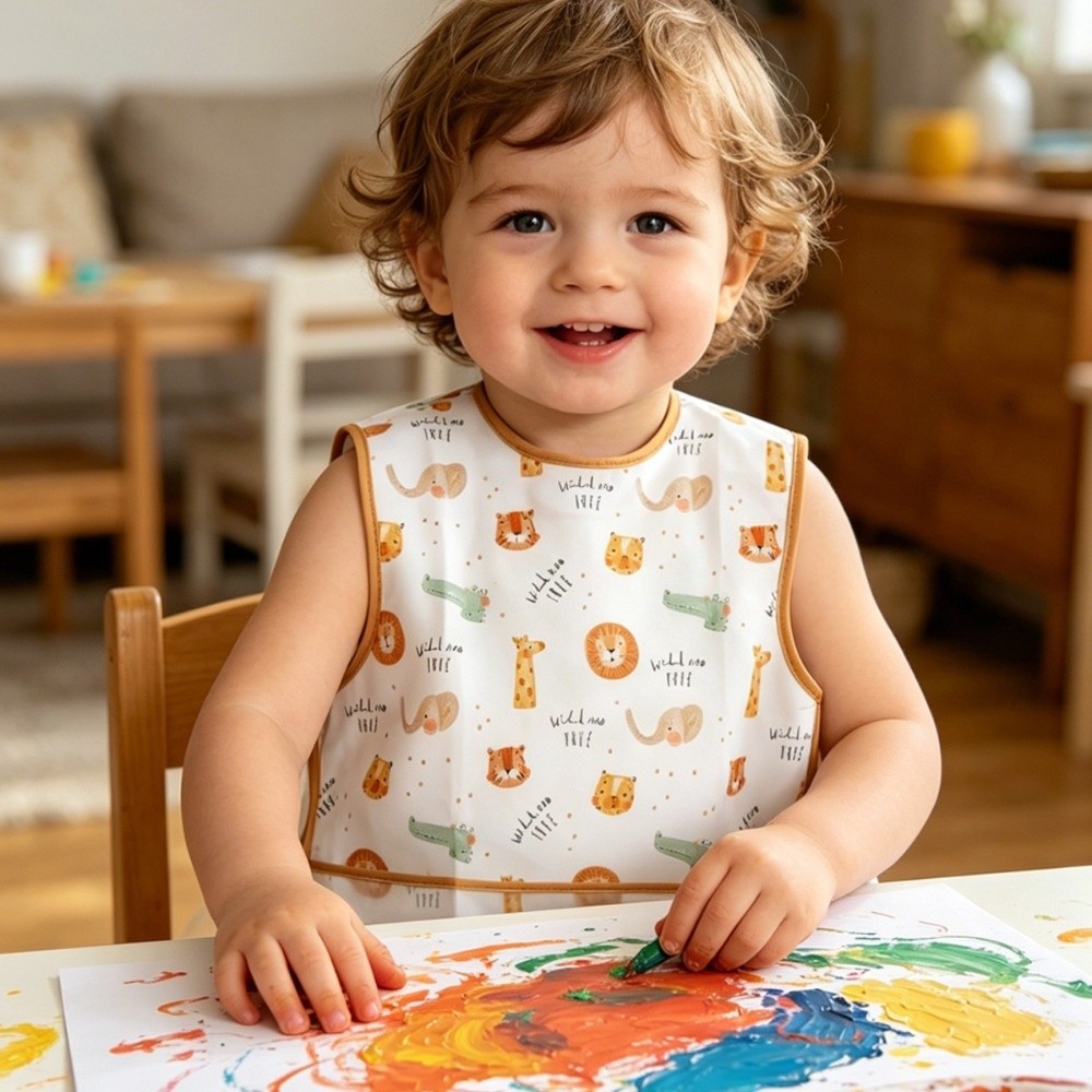 防水ベビー用お食事エプロン ノースリーブデザイン 漫画プリン - Baby Food Apron のレビューと価格