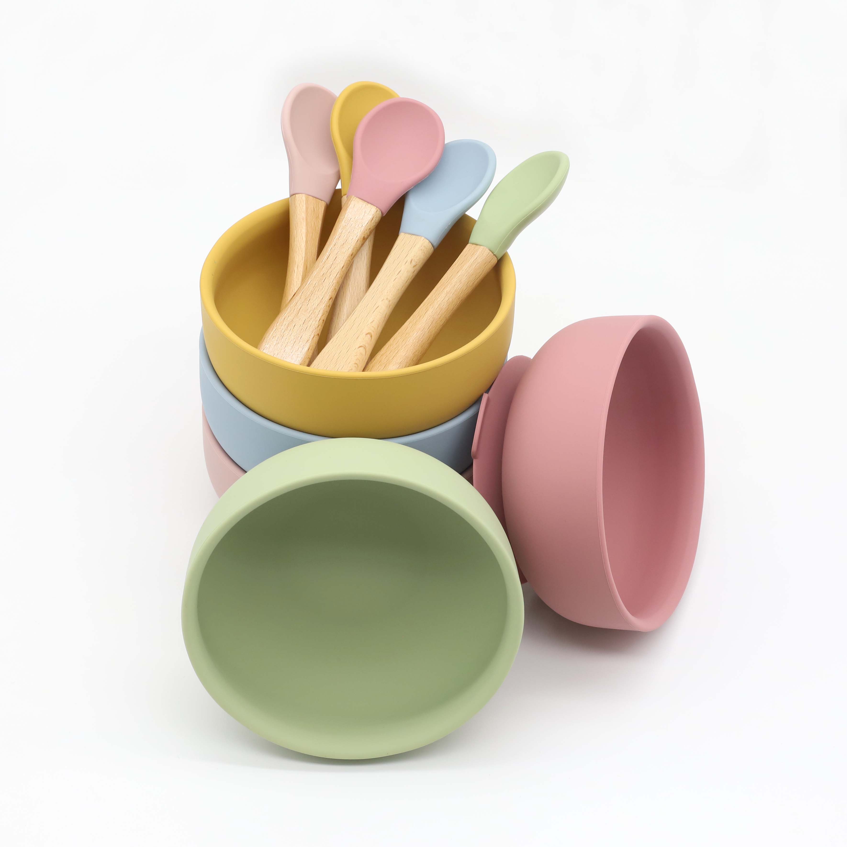吸盤付きシリコンボウル、木製ハンドルのスプーン、ベビーフード - Baby Food Guide のレビューと価格