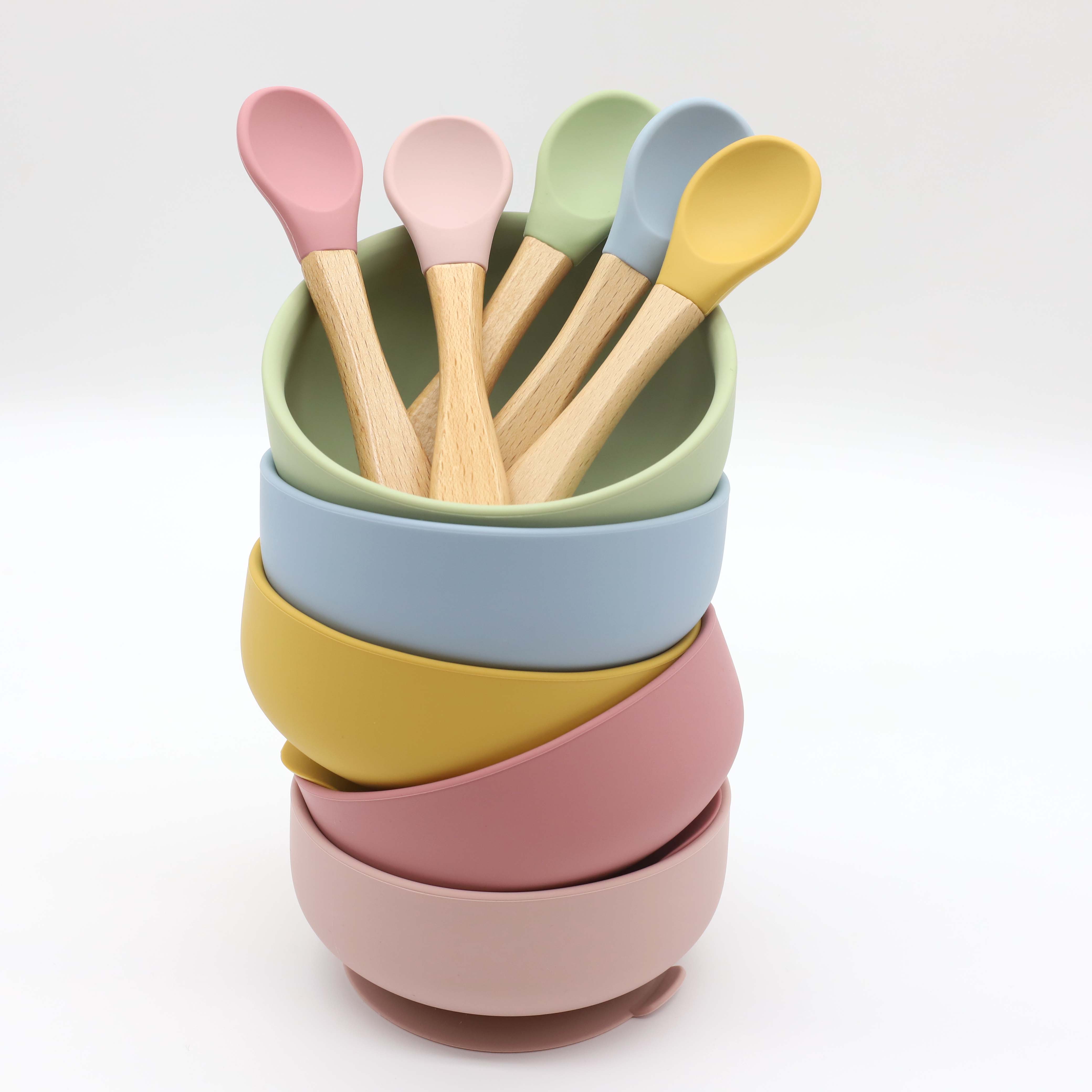 吸盤付きシリコンボウル、木製ハンドルのスプーン、ベビーフード - Baby Food Guide のレビューと価格