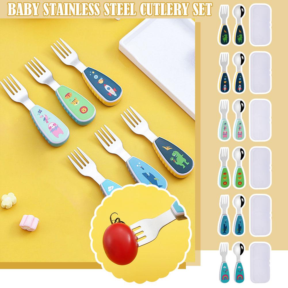 2 ピース/セット子供ショートハンドルスプーンフォーク幼児給 - Baby Food Knife Set のレビューと価格