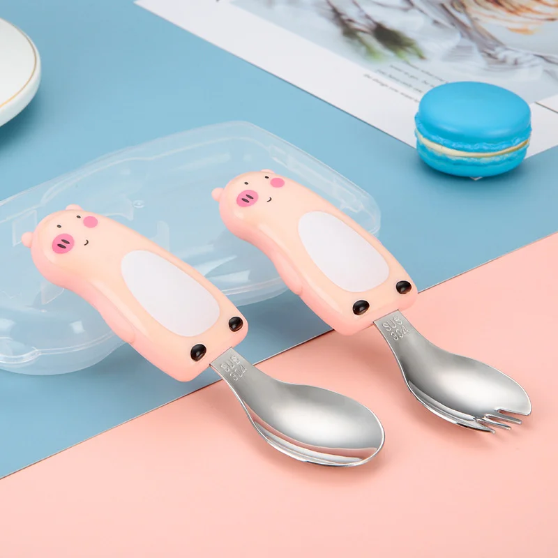 304 子供のポータブル食器セット漫画ベビーフォークスプーン - Baby Food Knife Set のレビューと価格
