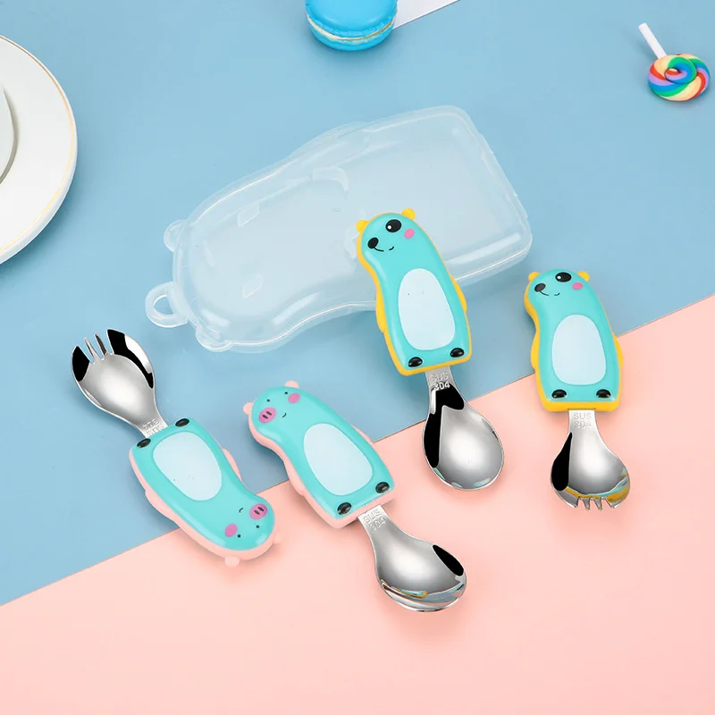 304 子供のポータブル食器セット漫画ベビーフォークスプーン - Baby Food Knife Set のレビューと価格